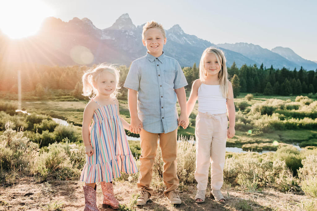kids by mountain in in Grand Tetons